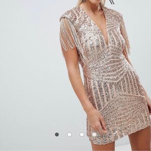 Rare London limited edition fringe sequin plunge mini dress